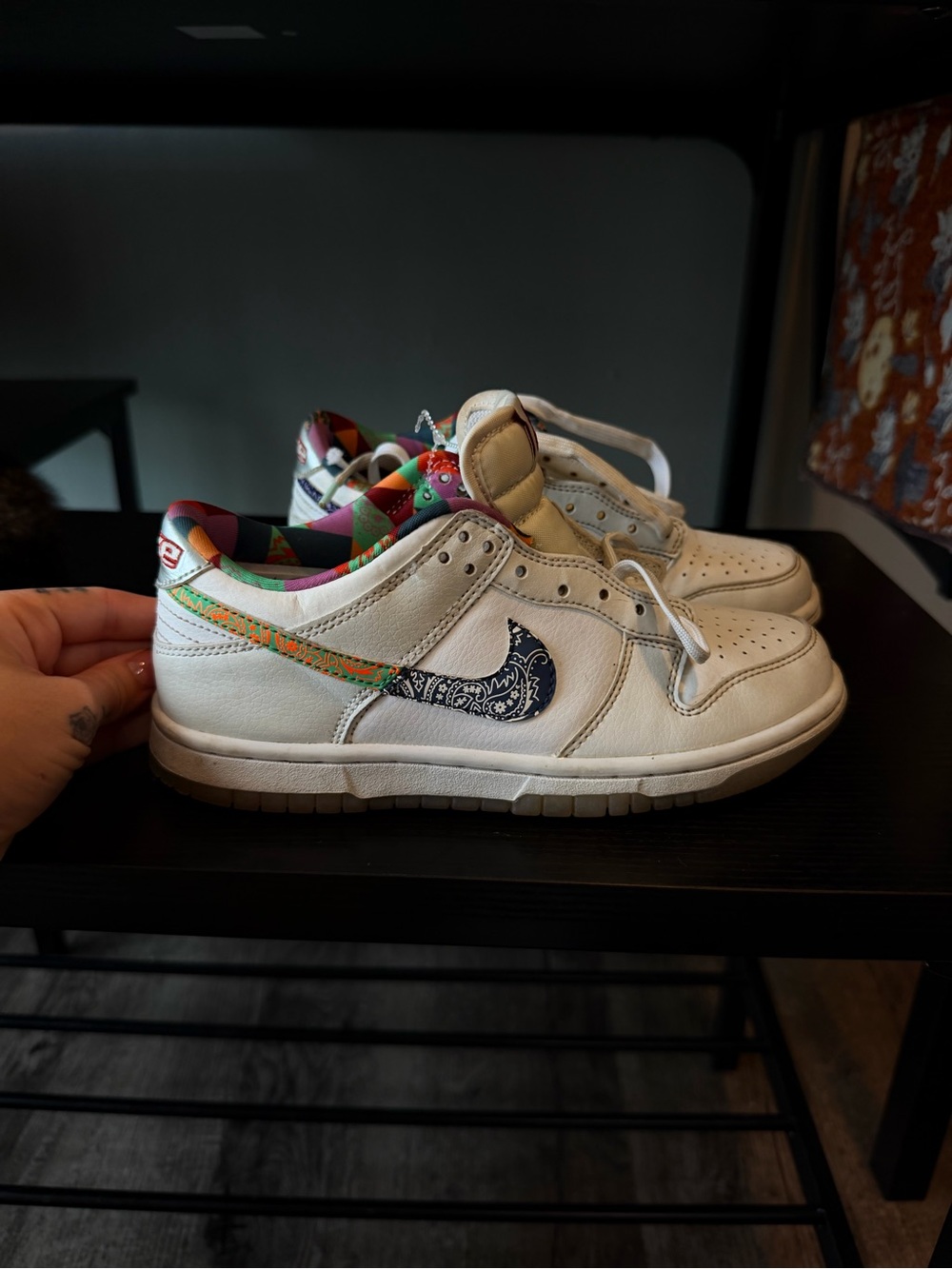 Nike Kids White Low-Top Sneakers with Multicolor Swoosh and Lining